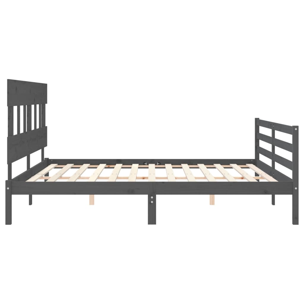 Bedframe met hoofdbord massief hout grijs 200x200 cm is nu te koop bij PeponiXL, paradijselijk wonen!