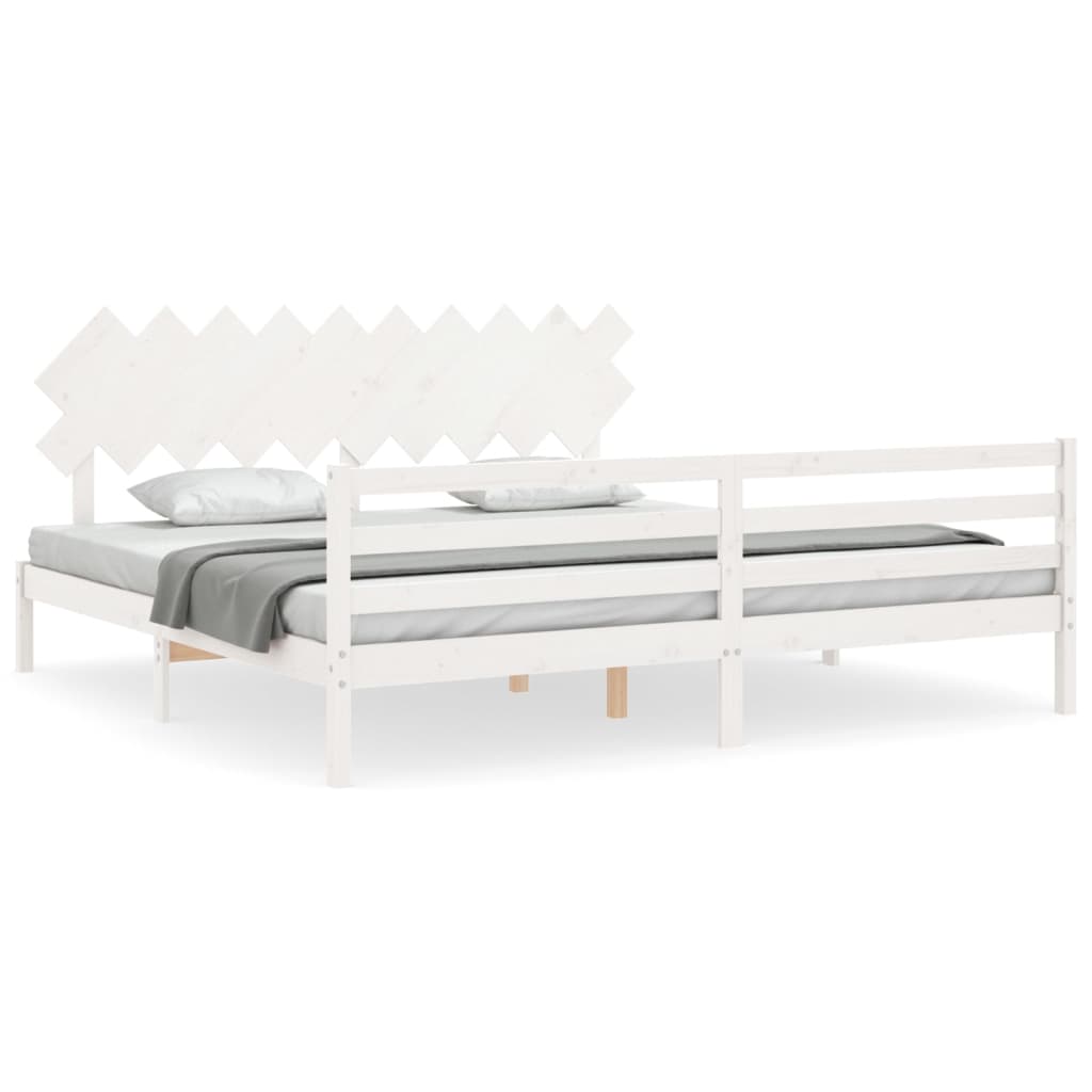 Bedframe met hoofdbord massief hout wit 200x200 cm is nu te koop bij PeponiXL, paradijselijk wonen!