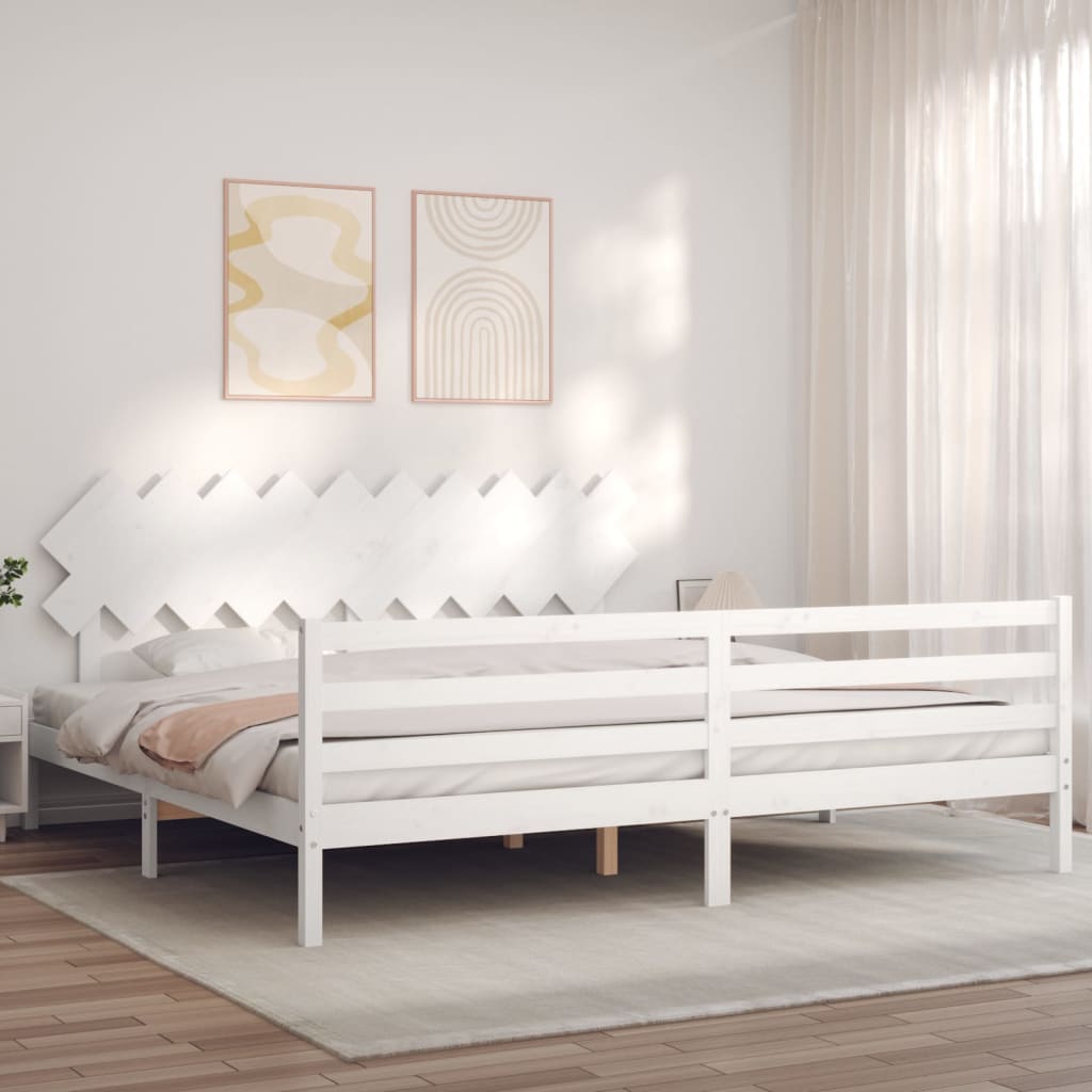 Bedframe met hoofdbord massief hout wit 200x200 cm is nu te koop bij PeponiXL, paradijselijk wonen!