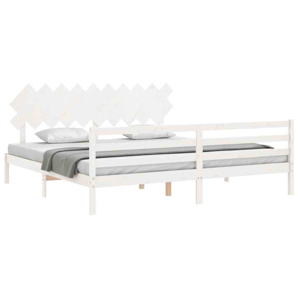 Bedframe met hoofdbord massief hout wit 200x200 cm is nu te koop bij PeponiXL, paradijselijk wonen!