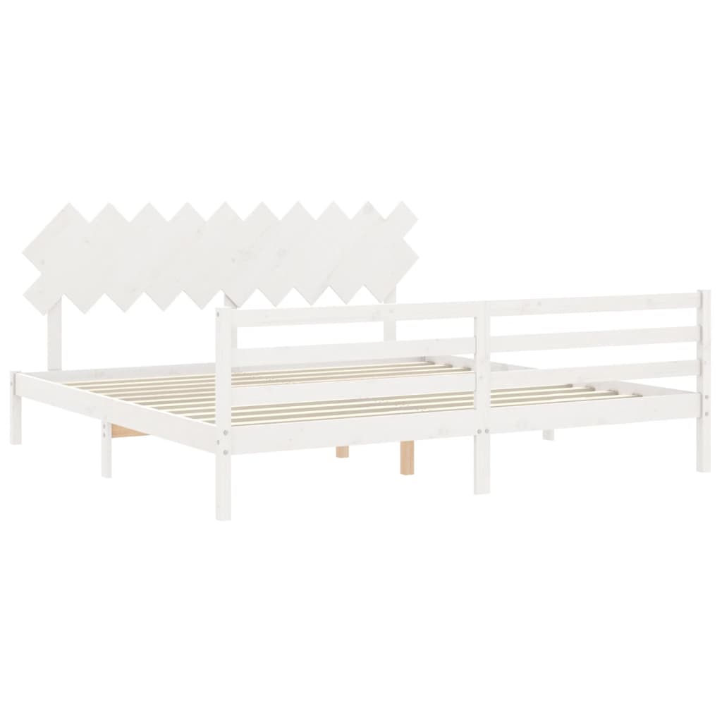 Bedframe met hoofdbord massief hout wit 200x200 cm is nu te koop bij PeponiXL, paradijselijk wonen!