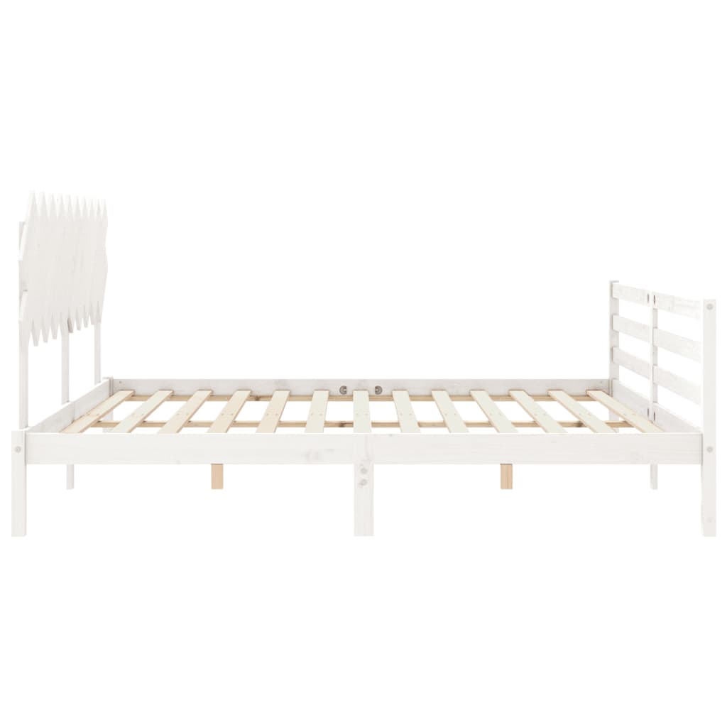 Bedframe met hoofdbord massief hout wit 200x200 cm is nu te koop bij PeponiXL, paradijselijk wonen!