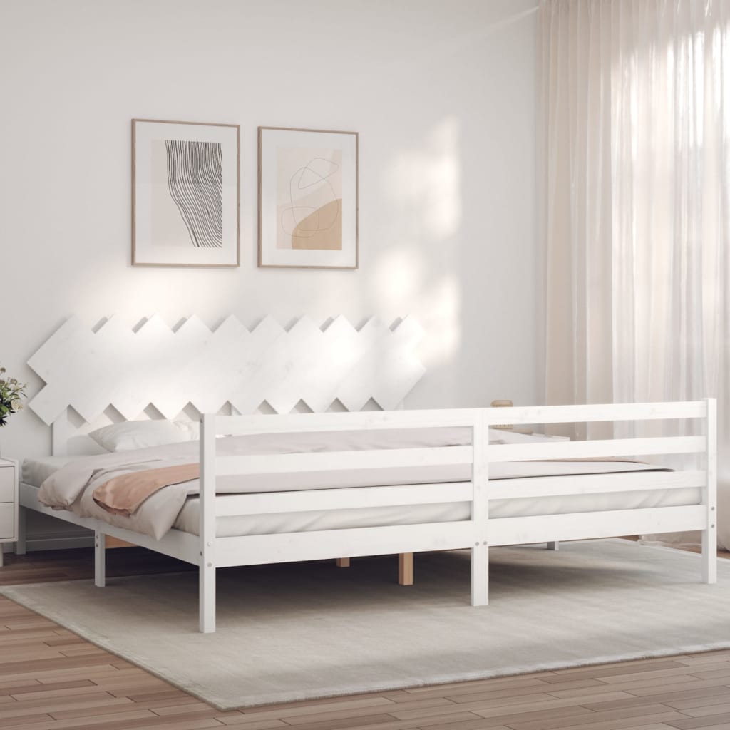 Bedframe met hoofdbord massief hout wit 200x200 cm is nu te koop bij PeponiXL, paradijselijk wonen!