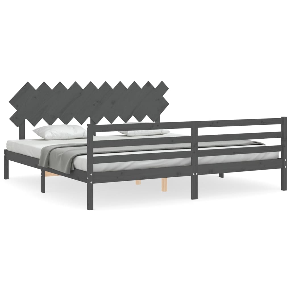 Bedframe met hoofdbord massief hout grijs 200x200 cm is nu te koop bij PeponiXL, paradijselijk wonen!