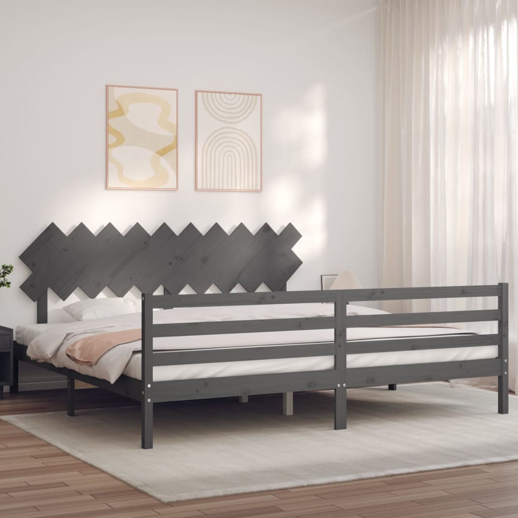 Bedframe met hoofdbord massief hout grijs 200x200 cm is nu te koop bij PeponiXL, paradijselijk wonen!
