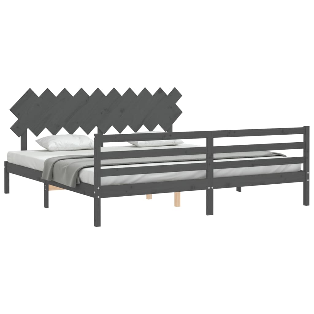 Bedframe met hoofdbord massief hout grijs 200x200 cm is nu te koop bij PeponiXL, paradijselijk wonen!