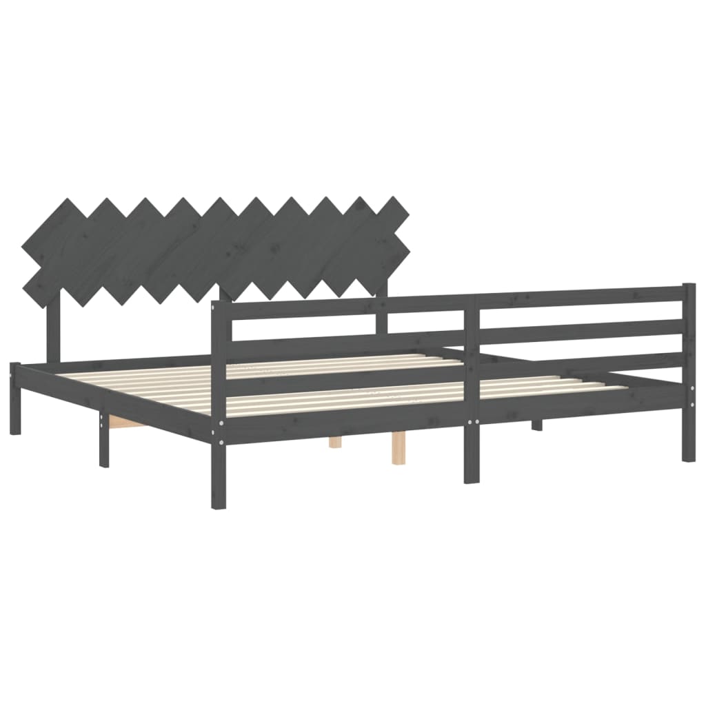 Bedframe met hoofdbord massief hout grijs 200x200 cm is nu te koop bij PeponiXL, paradijselijk wonen!