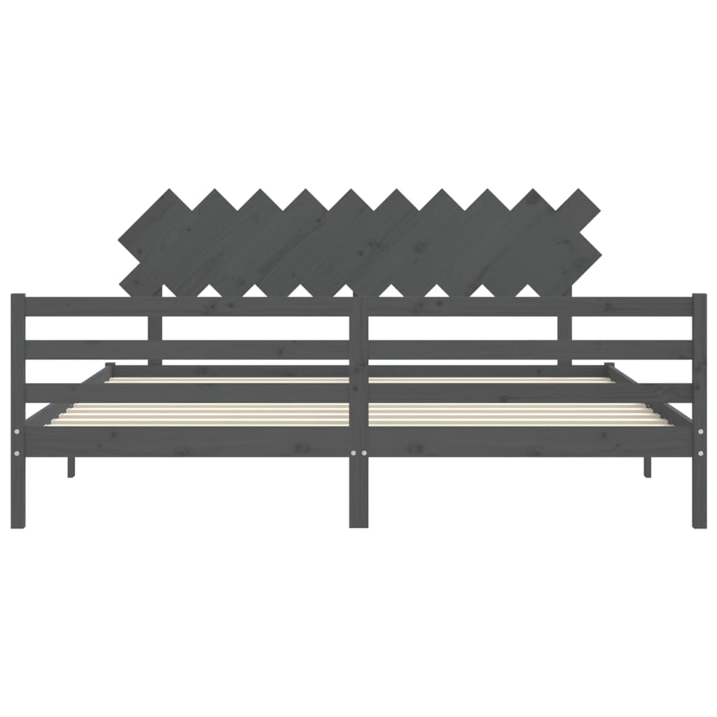 Bedframe met hoofdbord massief hout grijs 200x200 cm is nu te koop bij PeponiXL, paradijselijk wonen!