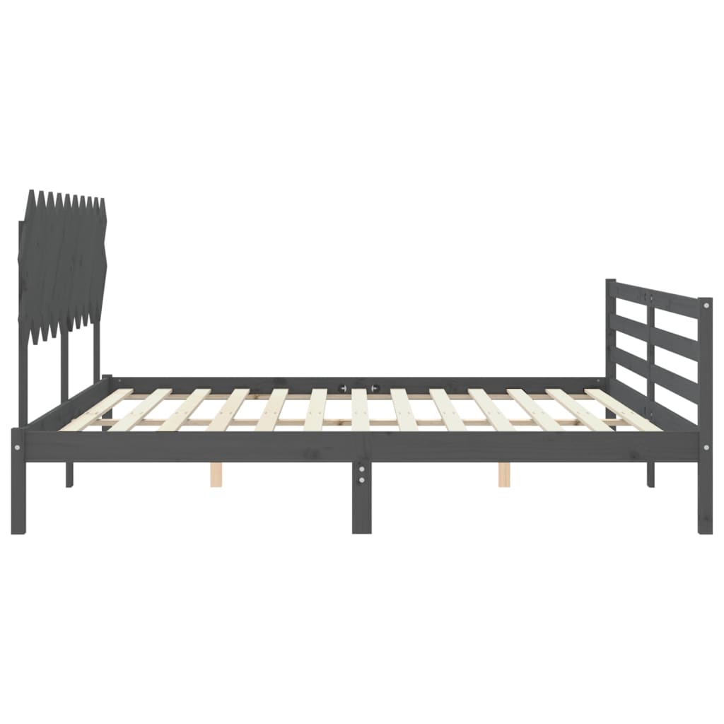 Bedframe met hoofdbord massief hout grijs 200x200 cm is nu te koop bij PeponiXL, paradijselijk wonen!