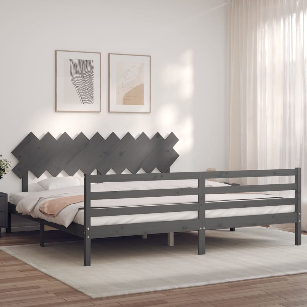 Bedframe met hoofdbord massief hout grijs 200x200 cm is nu te koop bij PeponiXL, paradijselijk wonen!