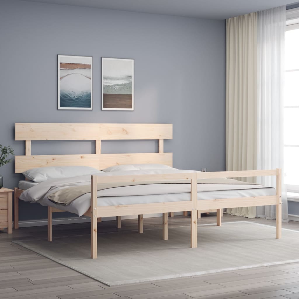 Seniorenbed met hoofdbord massief hout 200x200 cm is nu te koop bij PeponiXL, paradijselijk wonen!