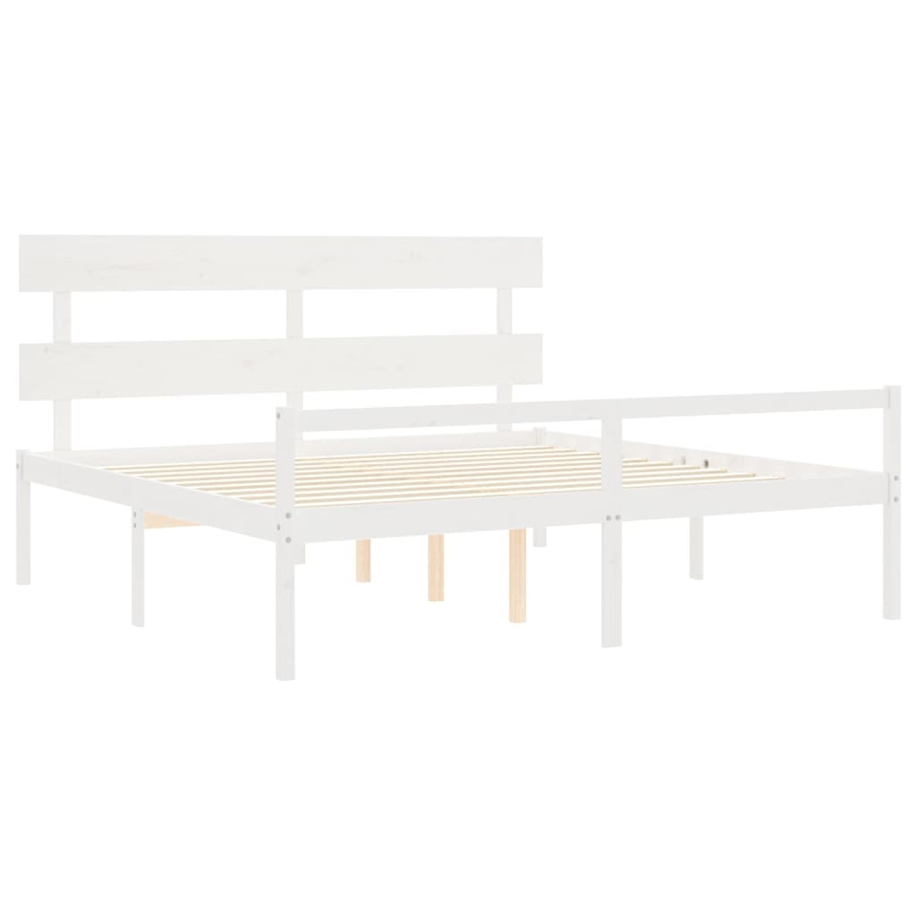 Seniorenbed met hoofdbord massief hout wit 200x200 cm is nu te koop bij PeponiXL, paradijselijk wonen!