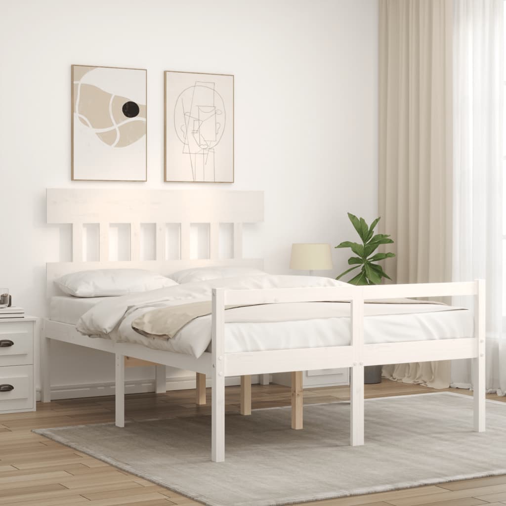 Seniorenbed met hoofdbord massief hout wit 140x200 cm is nu te koop bij PeponiXL, paradijselijk wonen!