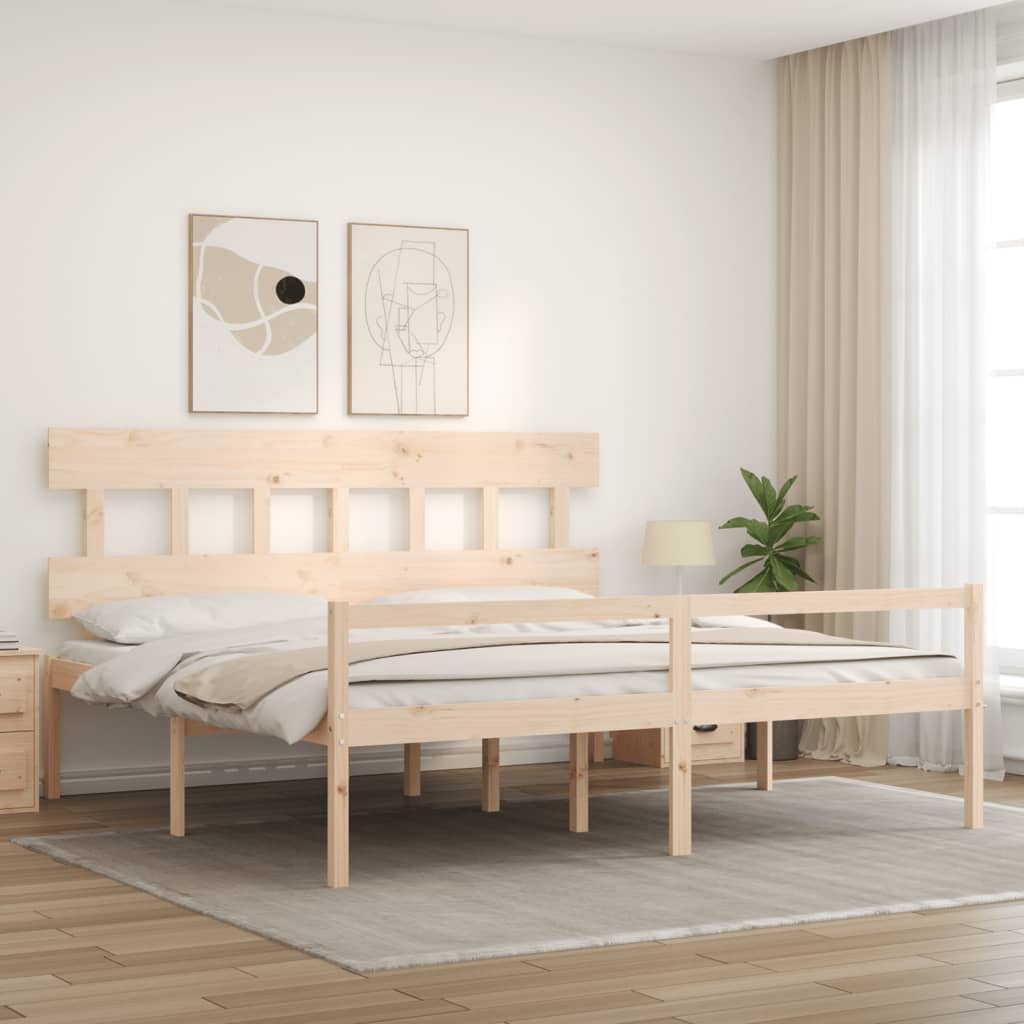 Seniorenbed met hoofdbord massief hout 200x200 cm is nu te koop bij PeponiXL, paradijselijk wonen!