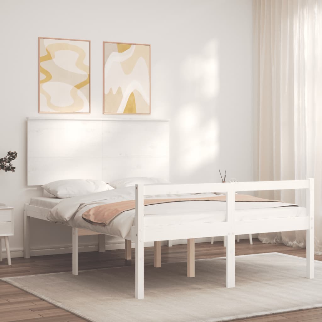 Seniorenbed met hoofdbord massief hout wit 120x200 cm is nu te koop bij PeponiXL, paradijselijk wonen!