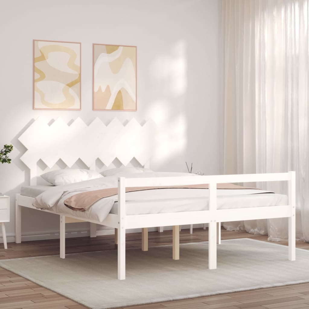 Seniorenbed met hoofdbord massief hout wit 140x190 cm is nu te koop bij PeponiXL, paradijselijk wonen!