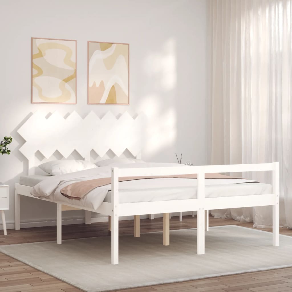 Seniorenbed met hoofdbord massief hout wit 140x200 cm is nu te koop bij PeponiXL, paradijselijk wonen!