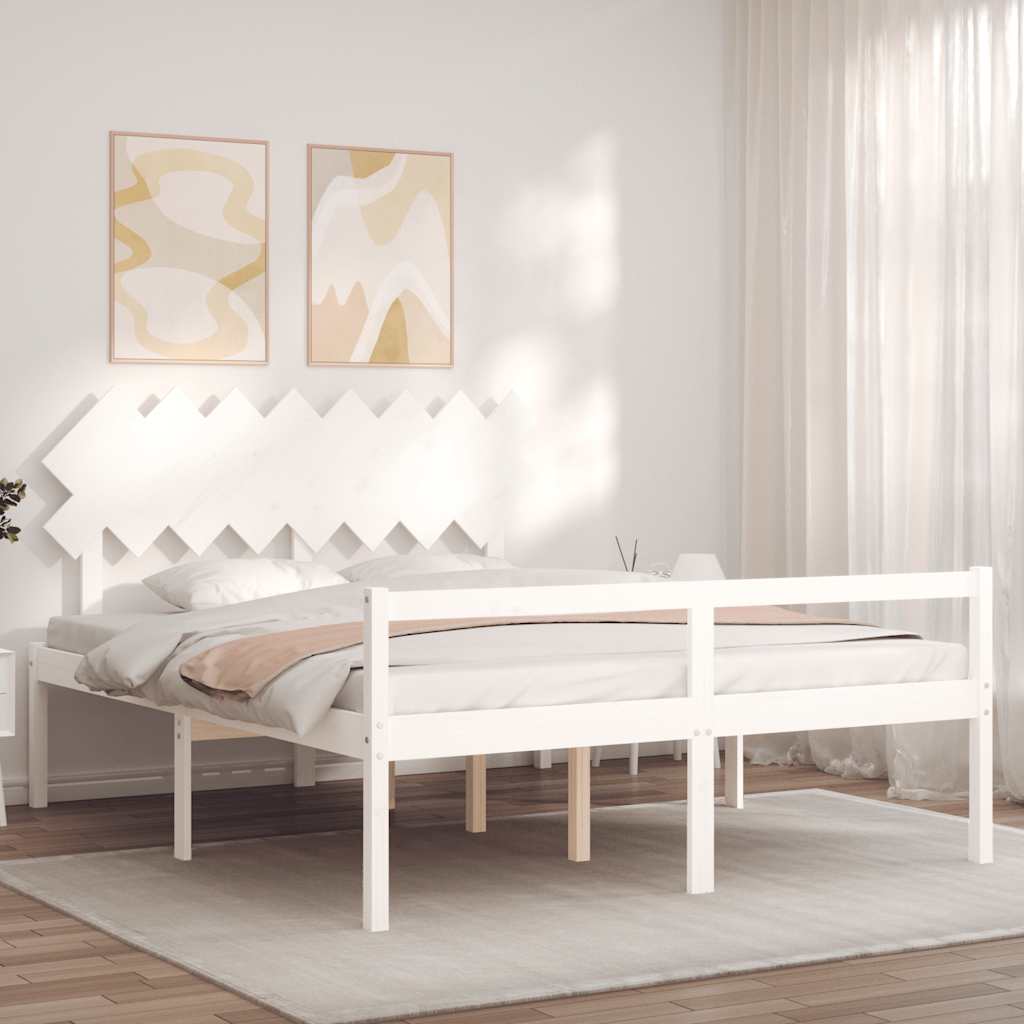 Seniorenbed met hoofdbord massief hout wit 160x200 cm is nu te koop bij PeponiXL, paradijselijk wonen!
