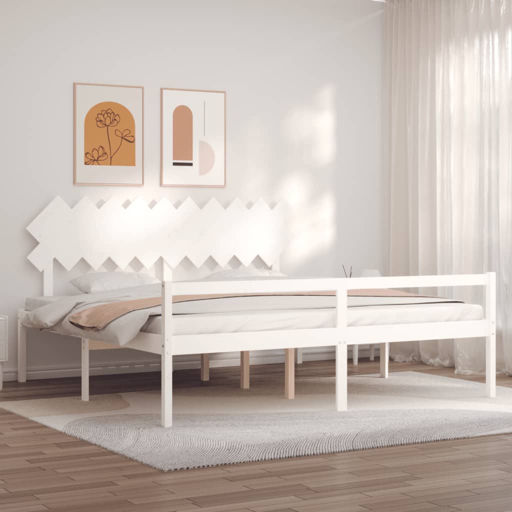 Seniorenbed met hoofdbord massief hout wit 200x200 cm is nu te koop bij PeponiXL, paradijselijk wonen!
