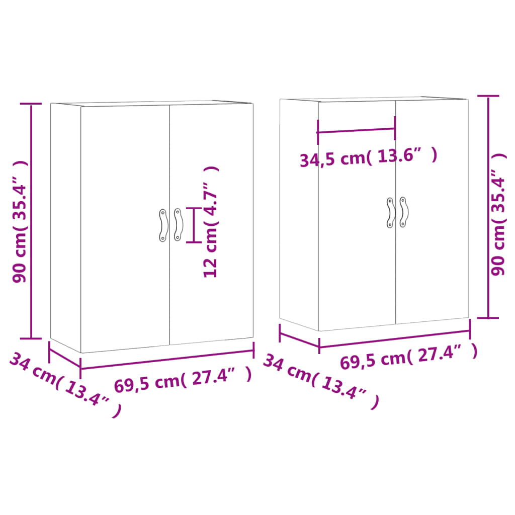 Hangkasten 2 st 69,5x34x90 cm betongrijs is nu te koop bij PeponiXL, paradijselijk wonen!