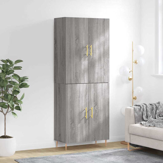 Hoge kast 69,5x34x180 cm bewerkt hout grijs sonoma eikenkleurig is nu te koop bij PeponiXL, paradijselijk wonen!