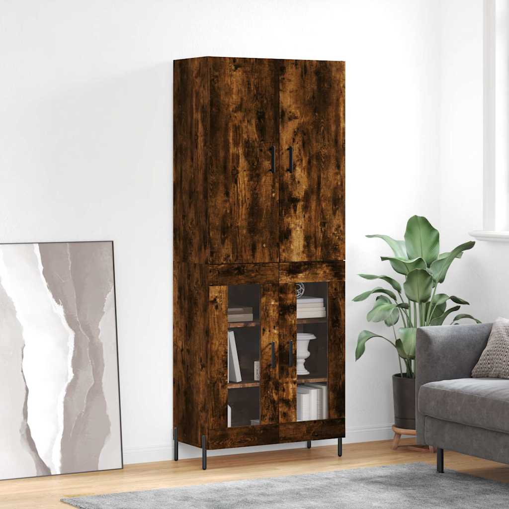 Hoge kast 69,5x34x180 cm bewerkt hout gerookt eikenkleurig