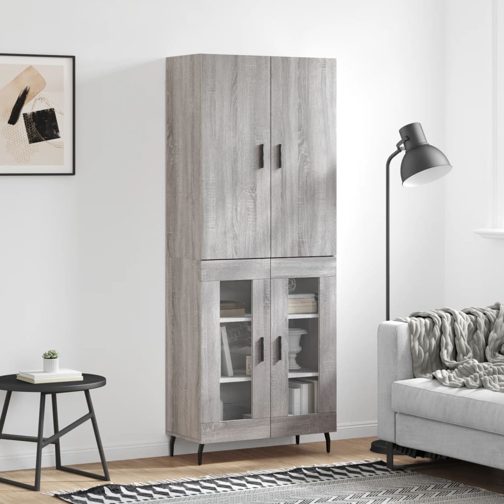 Hoge kast 69,5x34x180 cm bewerkt hout grijs sonoma eikenkleurig is nu te koop bij PeponiXL, paradijselijk wonen!