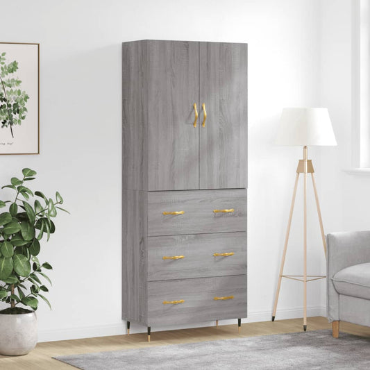 Hoge kast 69,5x34x180 cm bewerkt hout grijs sonoma eikenkleurig is nu te koop bij PeponiXL, paradijselijk wonen!