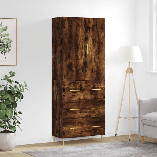 Hoge kast 69,5x34x180 cm bewerkt hout gerookt eikenkleurig is nu te koop bij PeponiXL, paradijselijk wonen!