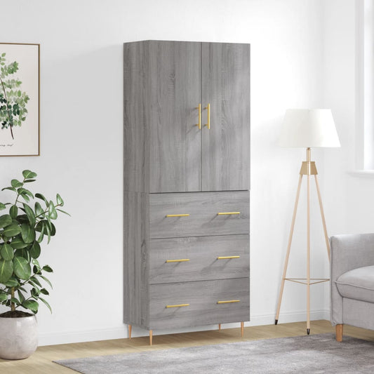 Hoge kast 69,5x34x180 cm bewerkt hout grijs sonoma eikenkleurig is nu te koop bij PeponiXL, paradijselijk wonen!
