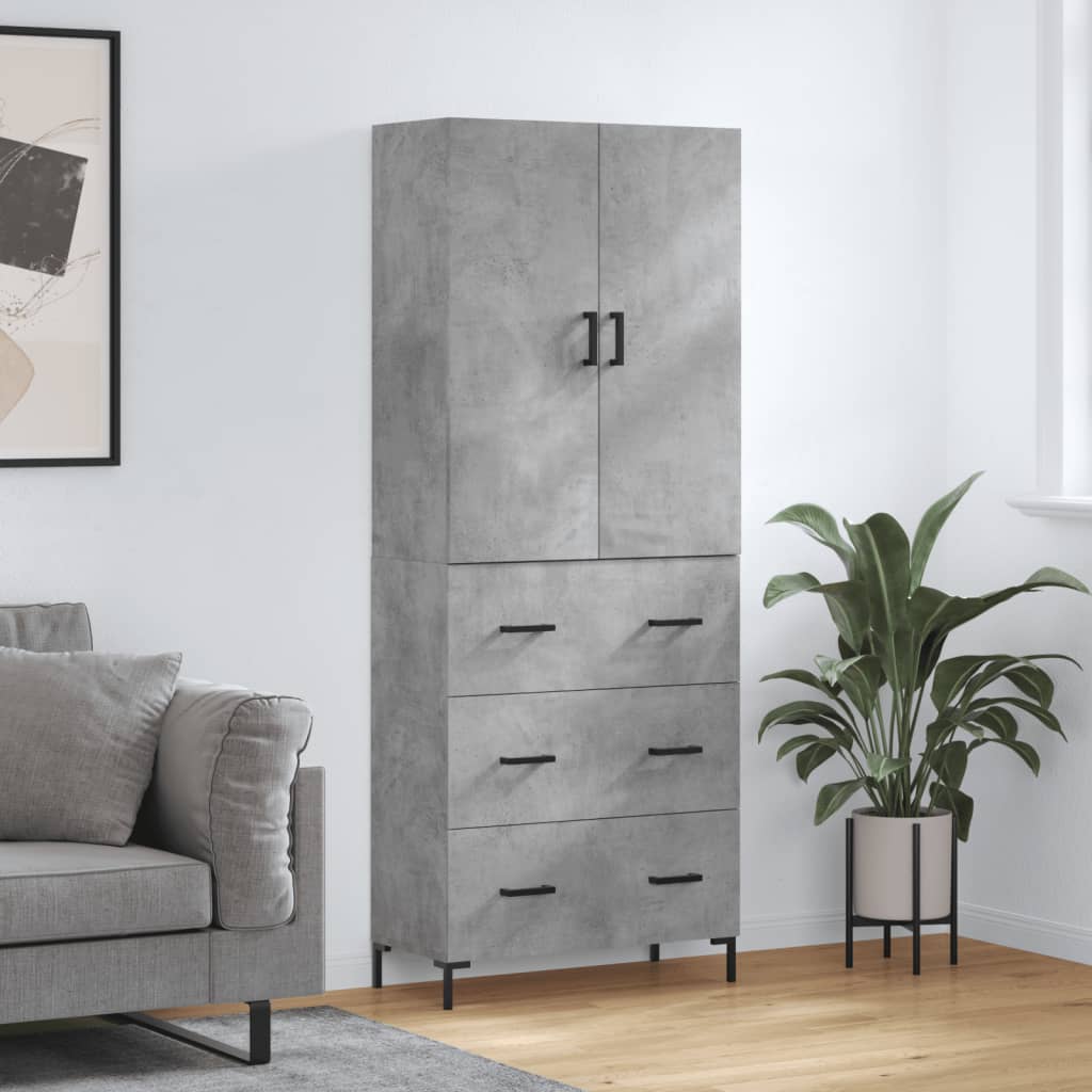 Hoge kast 69,5x34x180 cm bewerkt hout betongrijs is nu te koop bij PeponiXL, paradijselijk wonen!