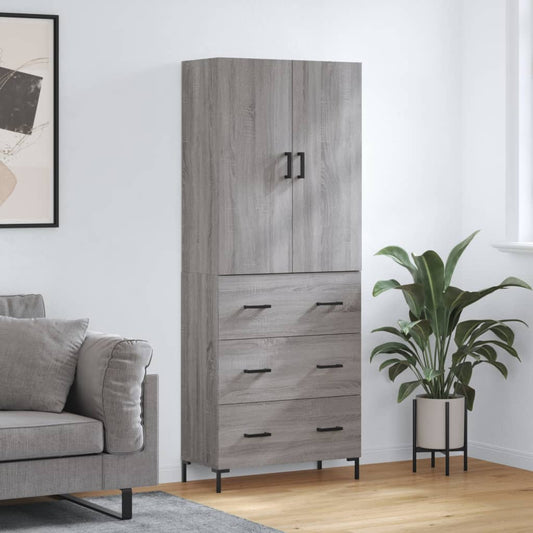 Hoge kast 69,5x34x180 cm bewerkt hout grijs sonoma eikenkleurig is nu te koop bij PeponiXL, paradijselijk wonen!