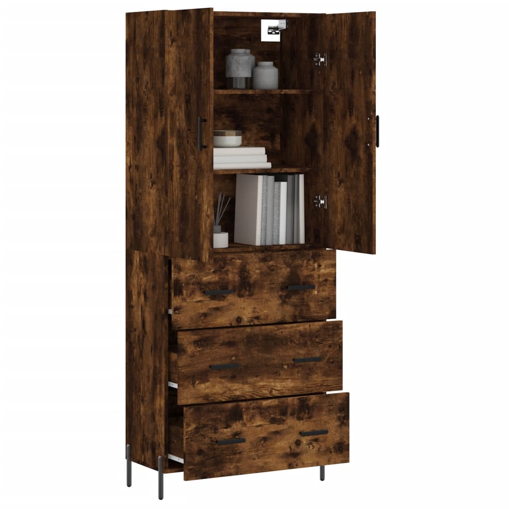 Hoge kast 69,5x34x180 cm bewerkt hout gerookt eikenkleurig is nu te koop bij PeponiXL, paradijselijk wonen!