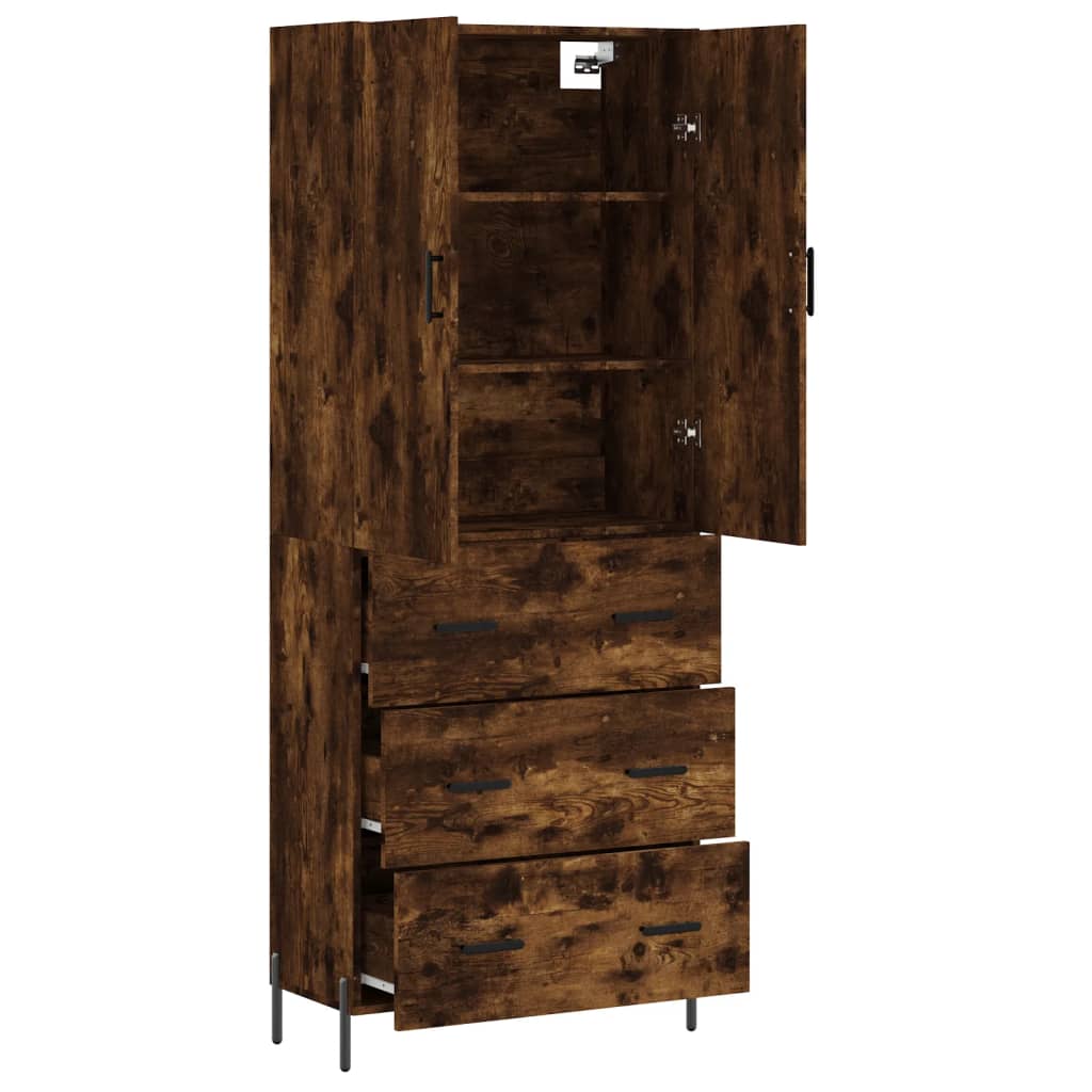 Hoge kast 69,5x34x180 cm bewerkt hout gerookt eikenkleurig is nu te koop bij PeponiXL, paradijselijk wonen!