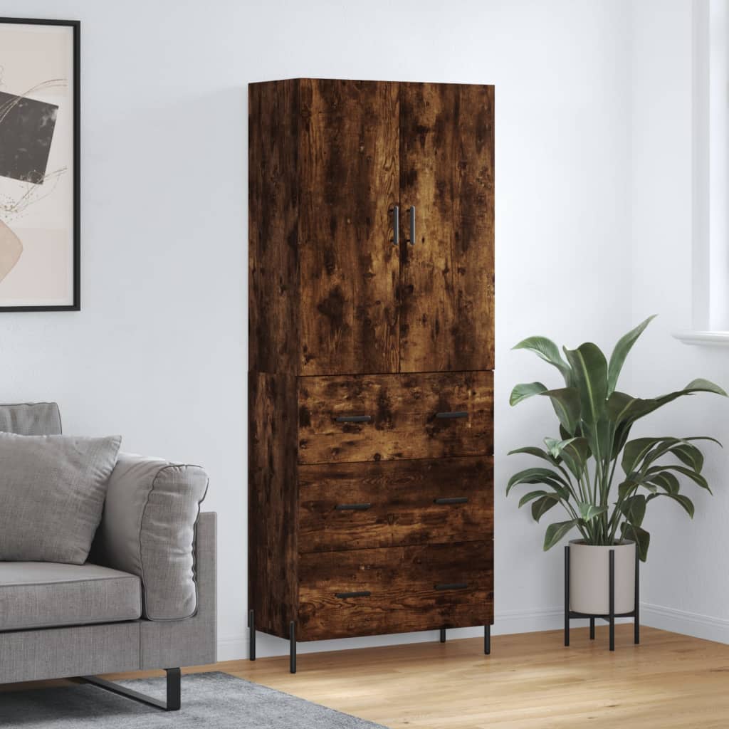 Hoge kast 69,5x34x180 cm bewerkt hout gerookt eikenkleurig is nu te koop bij PeponiXL, paradijselijk wonen!