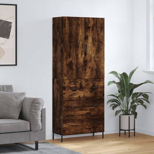 Hoge kast 69,5x34x180 cm bewerkt hout gerookt eikenkleurig is nu te koop bij PeponiXL, paradijselijk wonen!