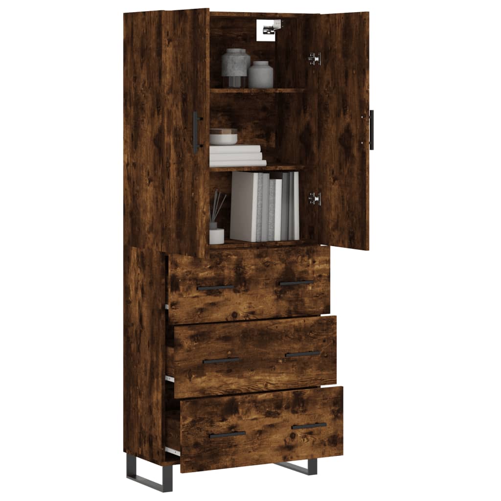 Hoge kast 69,5x34x180 cm bewerkt hout gerookt eikenkleurig is nu te koop bij PeponiXL, paradijselijk wonen!