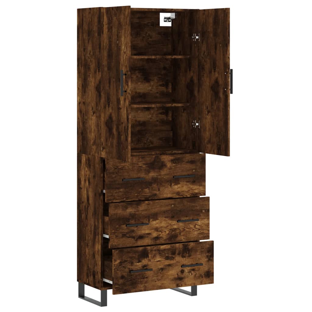 Hoge kast 69,5x34x180 cm bewerkt hout gerookt eikenkleurig is nu te koop bij PeponiXL, paradijselijk wonen!