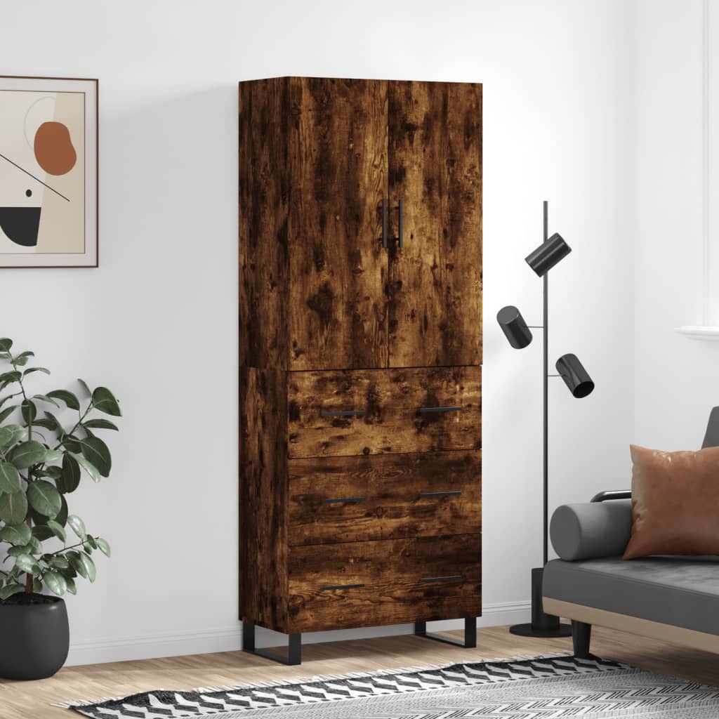 Hoge kast 69,5x34x180 cm bewerkt hout gerookt eikenkleurig is nu te koop bij PeponiXL, paradijselijk wonen!