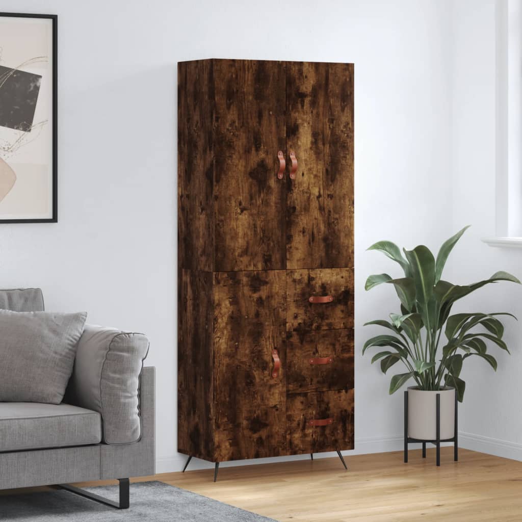 Hoge kast 69,5x34x180 cm bewerkt hout gerookt eikenkleurig is nu te koop bij PeponiXL, paradijselijk wonen!