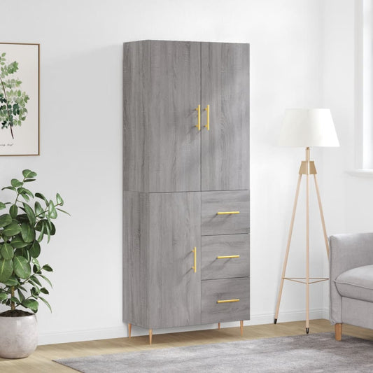 Hoge kast 69,5x34x180 cm bewerkt hout grijs sonoma eikenkleurig is nu te koop bij PeponiXL, paradijselijk wonen!