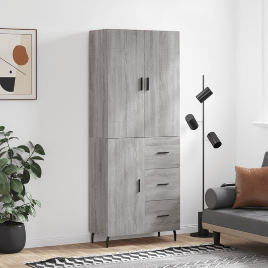 Hoge kast 69,5x34x180 cm bewerkt hout grijs sonoma eikenkleurig is nu te koop bij PeponiXL, paradijselijk wonen!