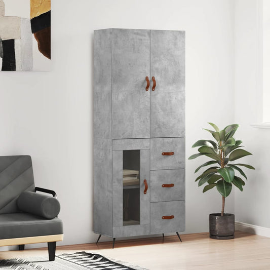 Hoge kast 69,5x34x180 cm bewerkt hout betongrijs is nu te koop bij PeponiXL, paradijselijk wonen!
