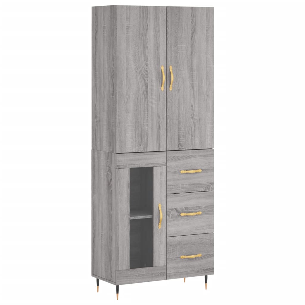 Hoge kast 69,5x34x180 cm bewerkt hout grijs sonoma eikenkleurig is nu te koop bij PeponiXL, paradijselijk wonen!