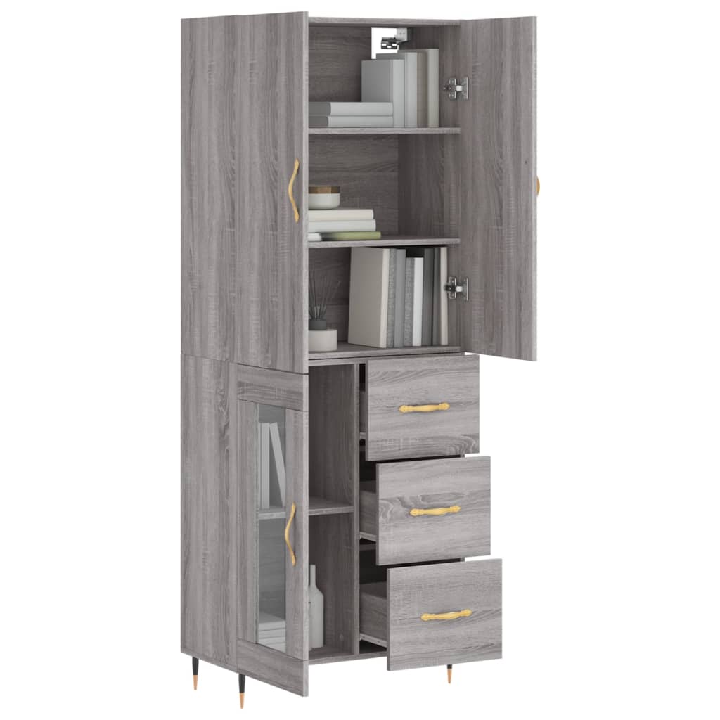 Hoge kast 69,5x34x180 cm bewerkt hout grijs sonoma eikenkleurig is nu te koop bij PeponiXL, paradijselijk wonen!