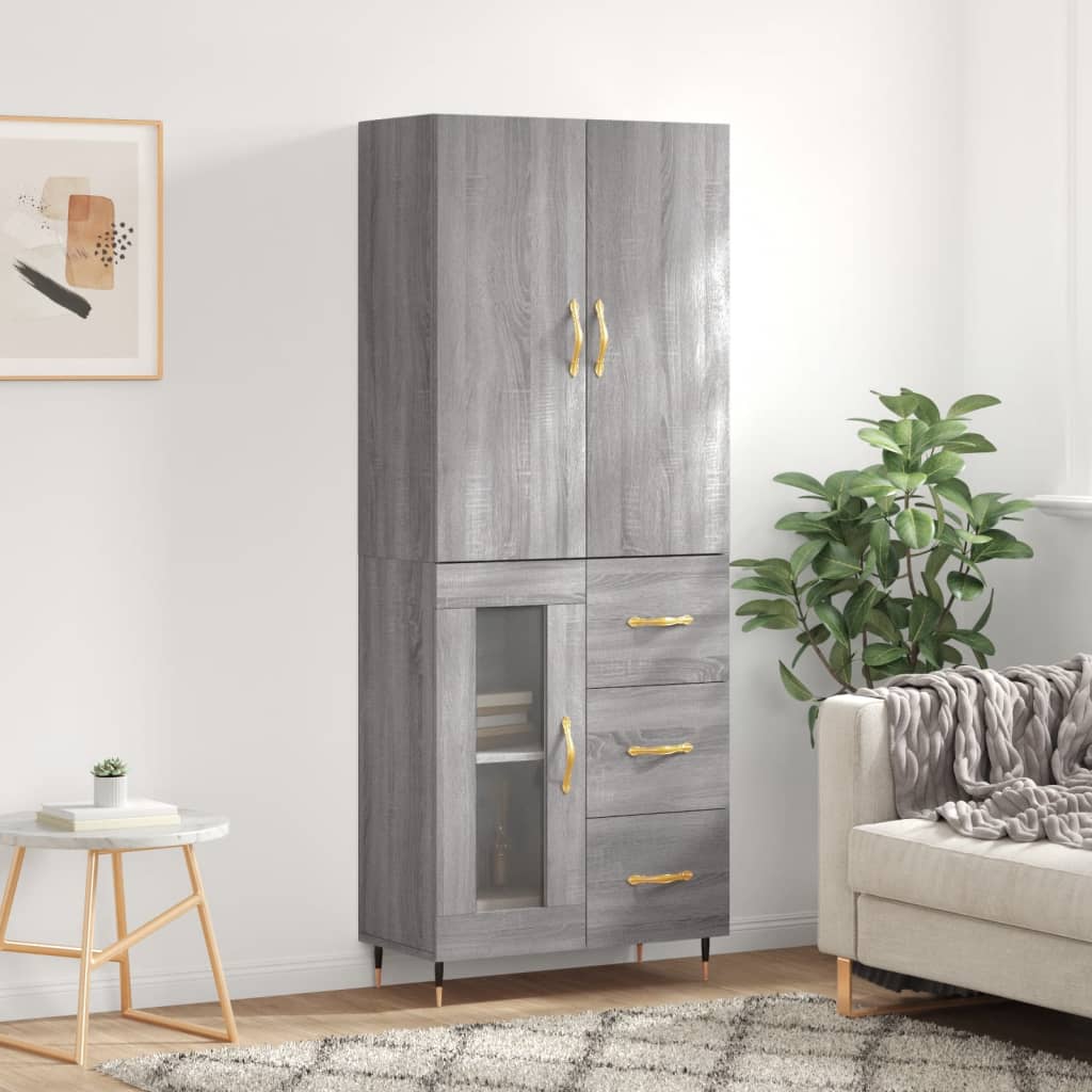 Hoge kast 69,5x34x180 cm bewerkt hout grijs sonoma eikenkleurig is nu te koop bij PeponiXL, paradijselijk wonen!
