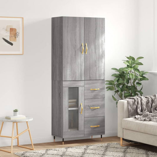 Hoge kast 69,5x34x180 cm bewerkt hout grijs sonoma eikenkleurig is nu te koop bij PeponiXL, paradijselijk wonen!