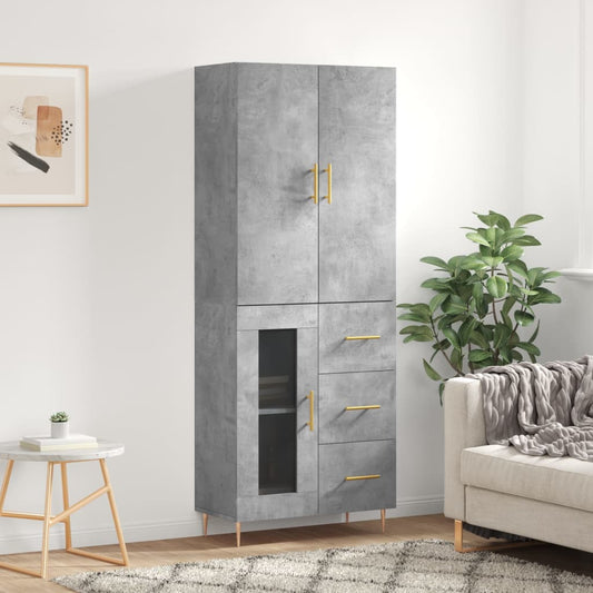 Hoge kast 69,5x34x180 cm bewerkt hout betongrijs is nu te koop bij PeponiXL, paradijselijk wonen!