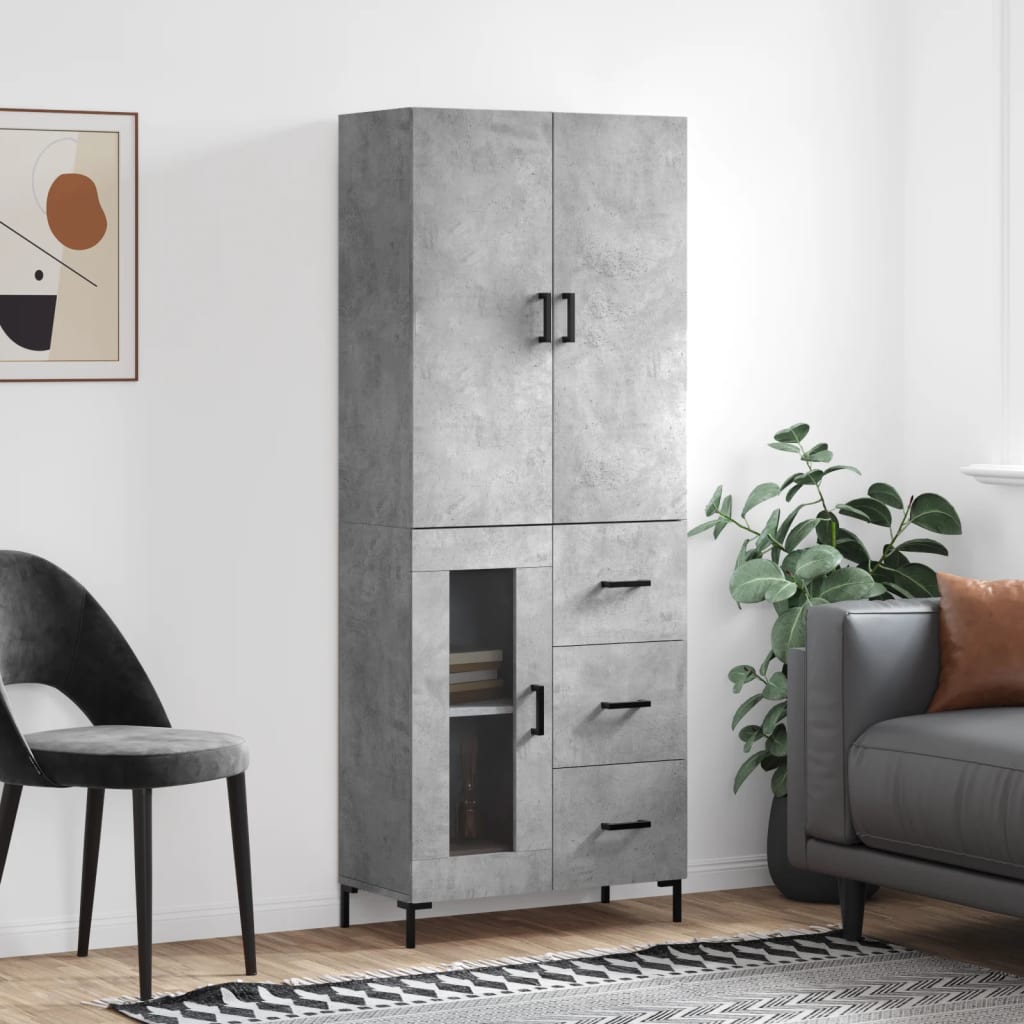 Hoge kast 69,5x34x180 cm bewerkt hout betongrijs is nu te koop bij PeponiXL, paradijselijk wonen!