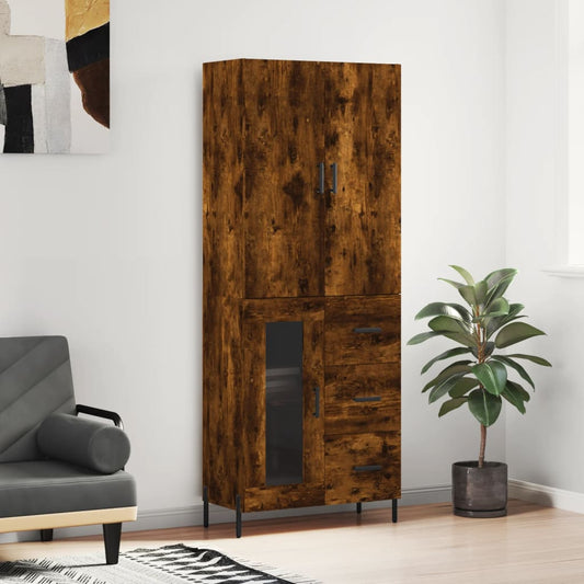 Hoge kast 69,5x34x180 cm bewerkt hout gerookt eikenkleurig is nu te koop bij PeponiXL, paradijselijk wonen!